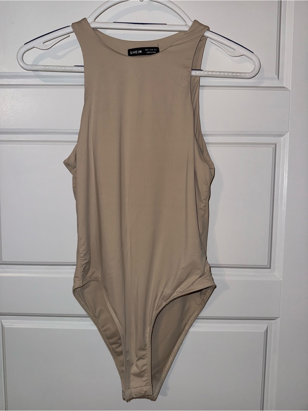 SHEIN Beige High Neck Sleeveless Bodysuit
